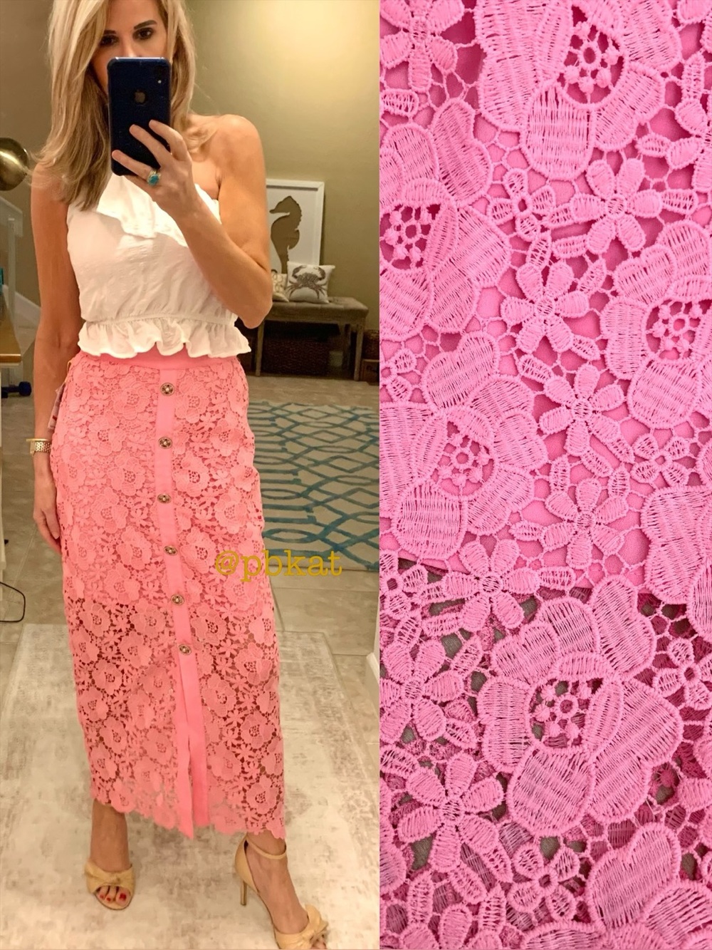 NWT CeCe Pink Lace Crocheted Floral Midi Skirt